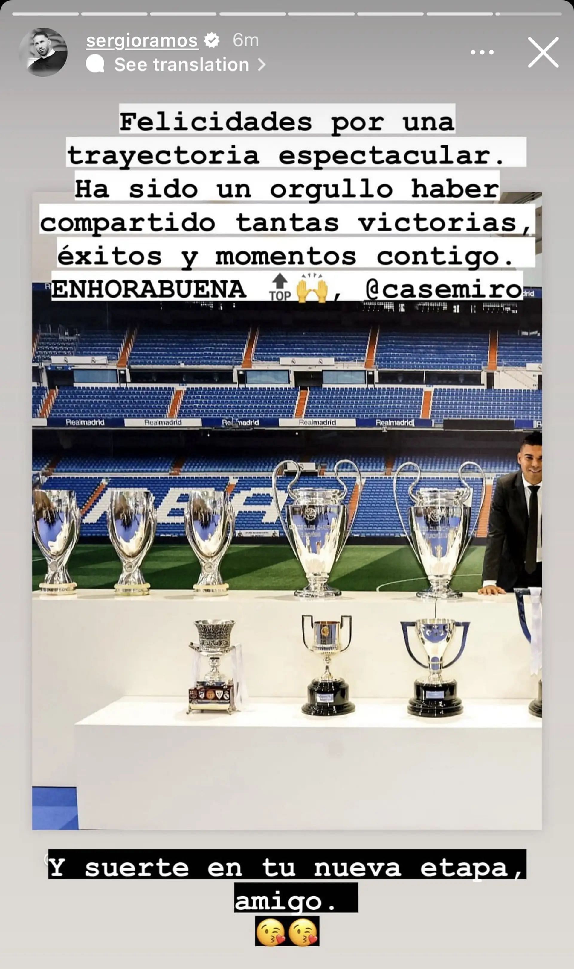 Ramos' tribute to Casemiro after he left the Bernabeu.